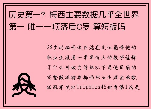 历史第一？梅西主要数据几乎全世界第一 唯一一项落后C罗 算短板吗